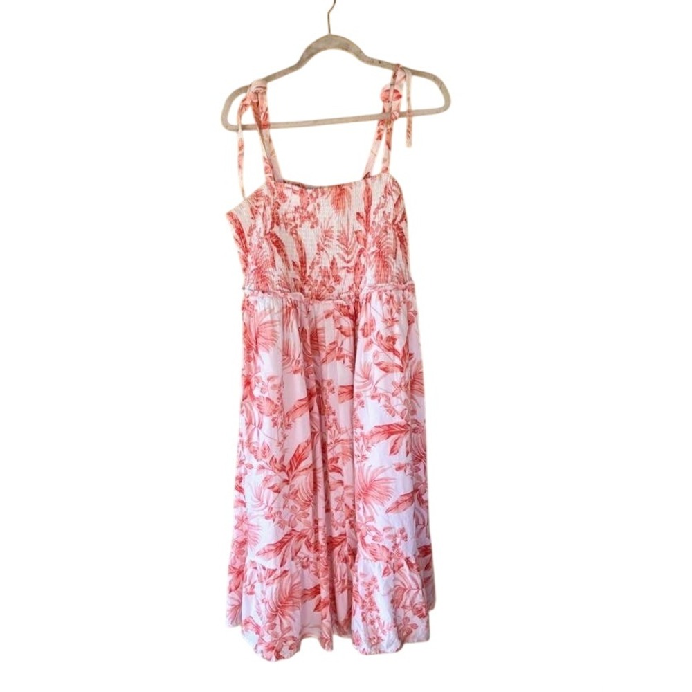 Torrid Dress Womens 2X Pink Tropical Smocked Midi Boho Coastal Cottagecore - Picture 3 of 5